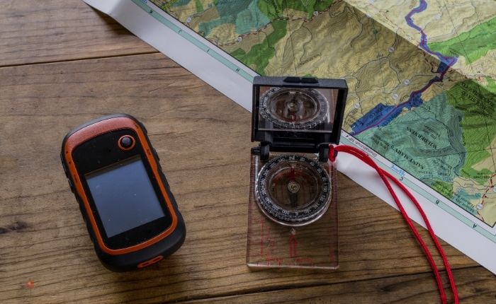 a setup of navigation tools like compass.